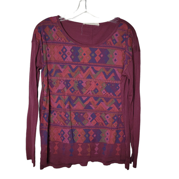 Peruvian Connection Womens XS Top Graphic Print Cotton Long Sleeve purple aztec - Picture 1 of 5